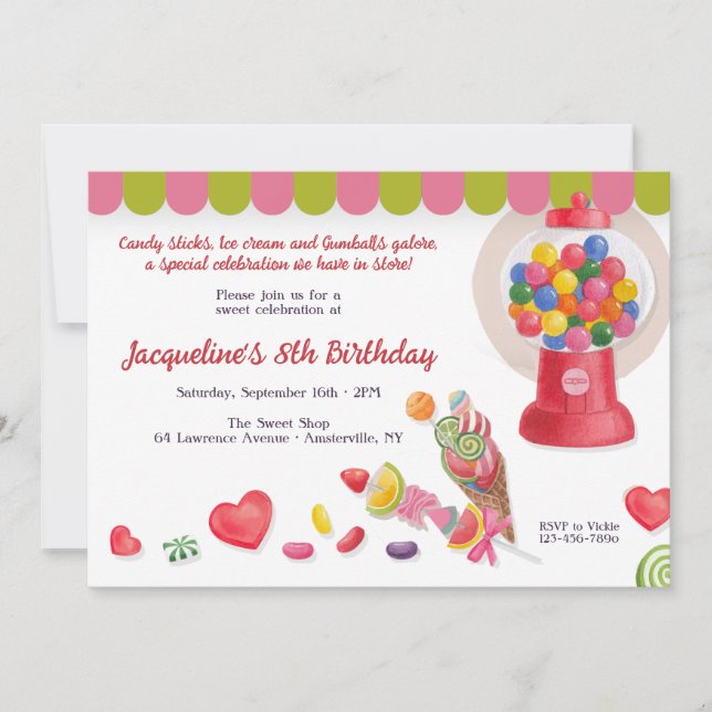 Sweet Leckereien Geburtstagsparty Einladung (Vorderseite)