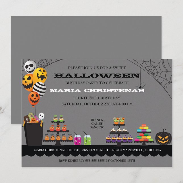 Sweet Leckereien Halloween Geburtstagsparty Einlad Einladung (Vorne/Hinten)