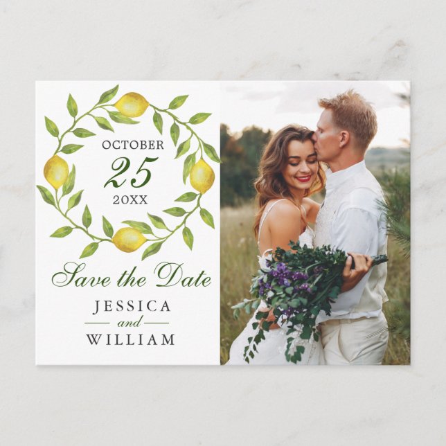 Sweet Lemons Greenerity FOTO Wedding Save the Date Postkarte (Vorderseite)