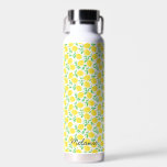 Sweet Lemons Leaf Muster Personalisiert Trinkflasche<br><div class="desc">Niedliche Zitrone und Blatt gemusterte personalisierte Wasserflasche.</div>