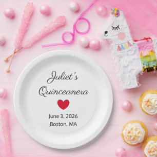 Sweet Letters: Black on White Quinceanera Pappteller