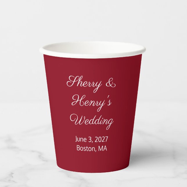 Sweet Letters Maroon & White:  Wedding Pappbecher (Vorderseite)