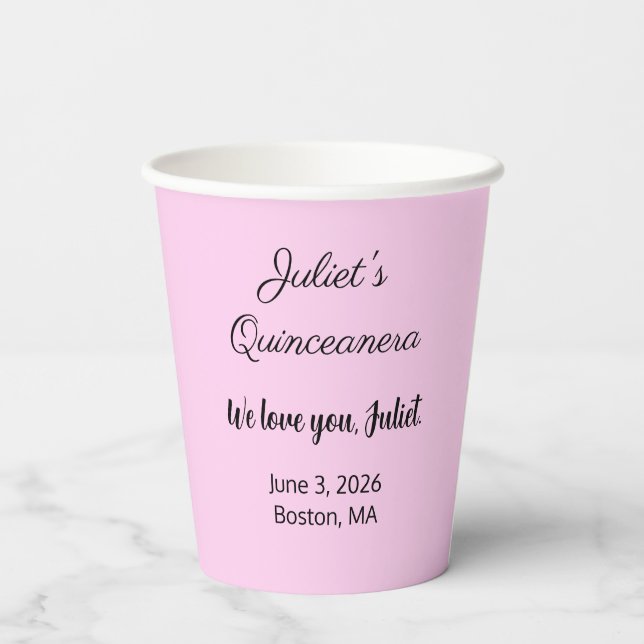 Sweet Letters: Rosa auf der schwarzen Quinceanera Pappbecher (Rückseite)