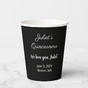 Sweet Letters: White on Black Quinceanera Pappbecher