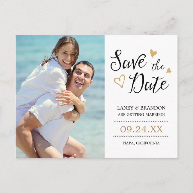Sweet Liebe Foto Save the Date Postkarte / Gold (Vorderseite)