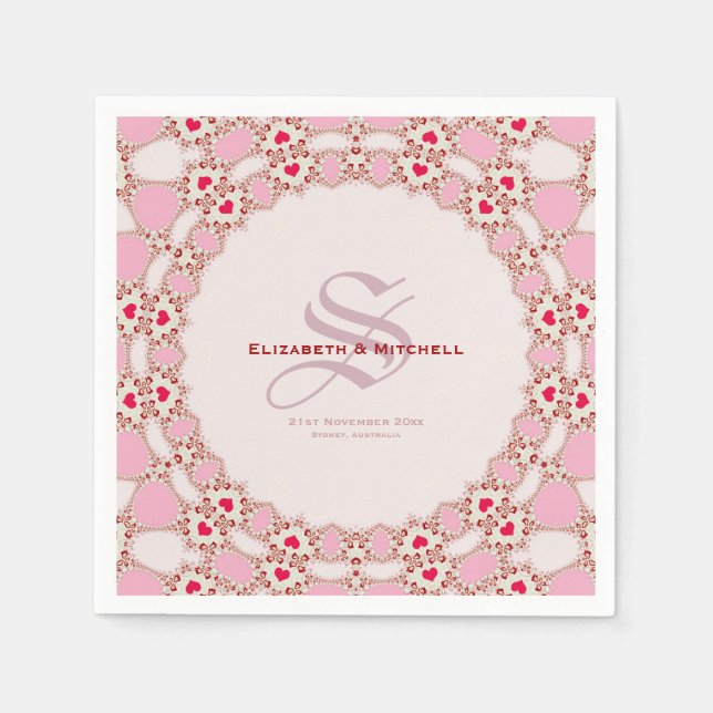 Sweet Liebe Hearts Fraktal Lace Individuellen Name Serviette (Vorderseite)
