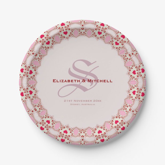 Sweet Liebe Hearts Lace Wedding Keepake Plate Pappteller (Vorderseite)