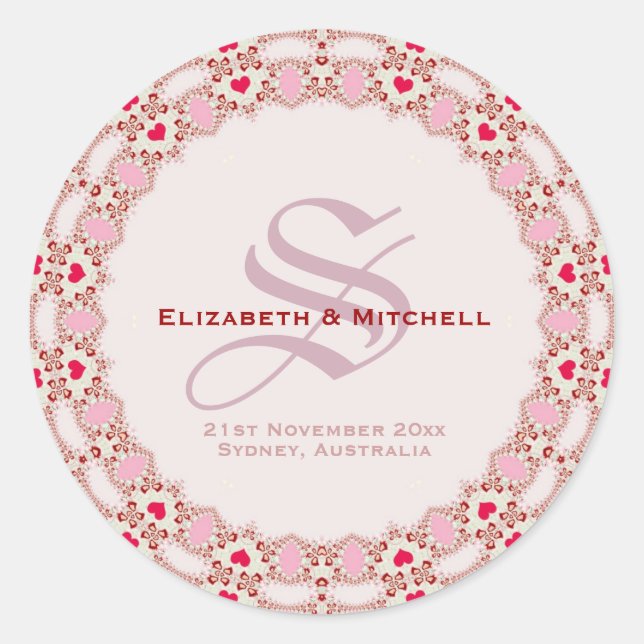 Sweet Liebe Hearts Lace Wedding Keepake Runder Aufkleber (Vorderseite)