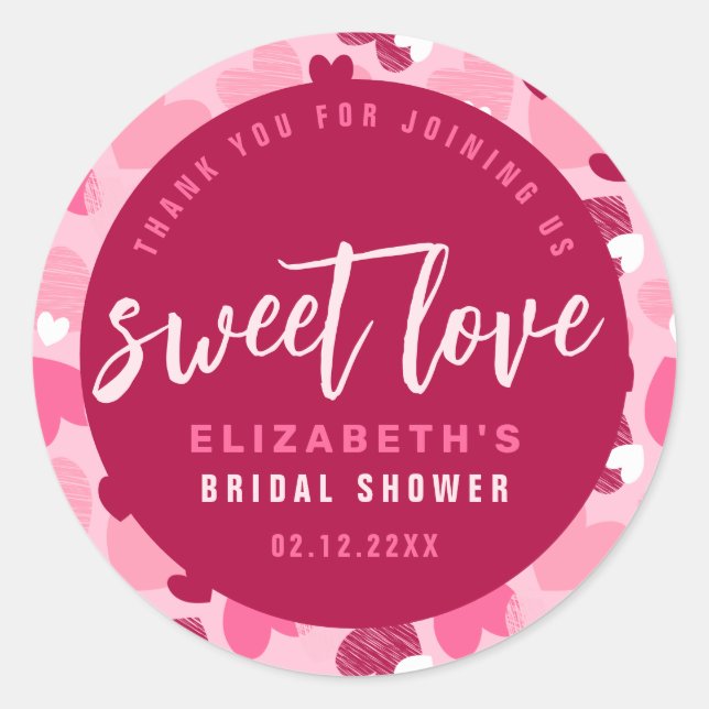 Sweet Liebe Herzdesign Valentinisches Brautparty Runder Aufkleber (Vorderseite)