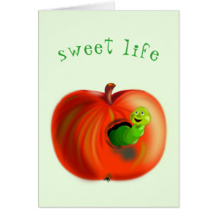 Sweet Life Card Happy Worm In Apple - Fun