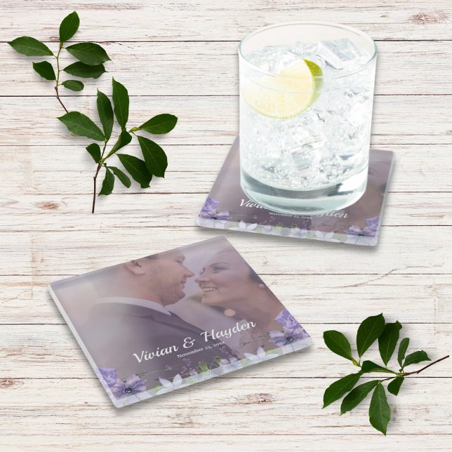 Sweet Lila Blumenhochzeit Glasuntersetzer (Von Creator hochgeladen)