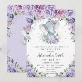 Sweet Lila Blütendusche Elephant Baby Dusche Einladung