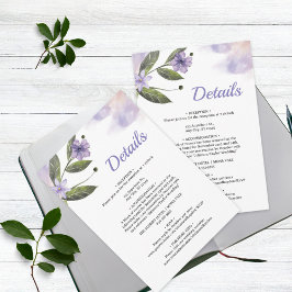 Sweet Lila Floral Wedding Details Umschließkarte Begleitkarte