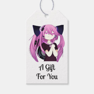 Sweet Lila und Black Anime Girl mit Katzenohren Geschenkanhänger