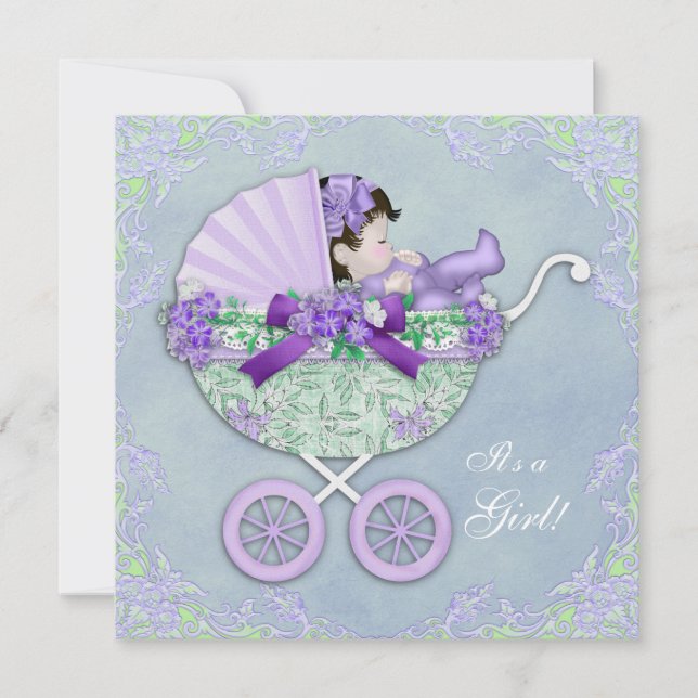 Sweet Lila und Green Baby Dusche Einladung (Vorderseite)