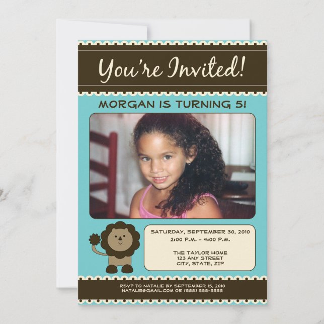 Sweet Lion Birthday Party Invitation (aqua) Einladung (Vorderseite)