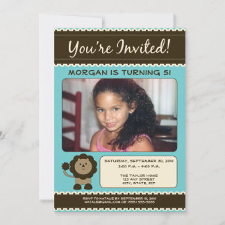 Sweet Lion Birthday Party Invitation (aqua) Einladung