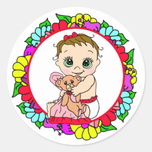 Sweet Little Baby mit Teddy Bear Floral Runder Aufkleber
