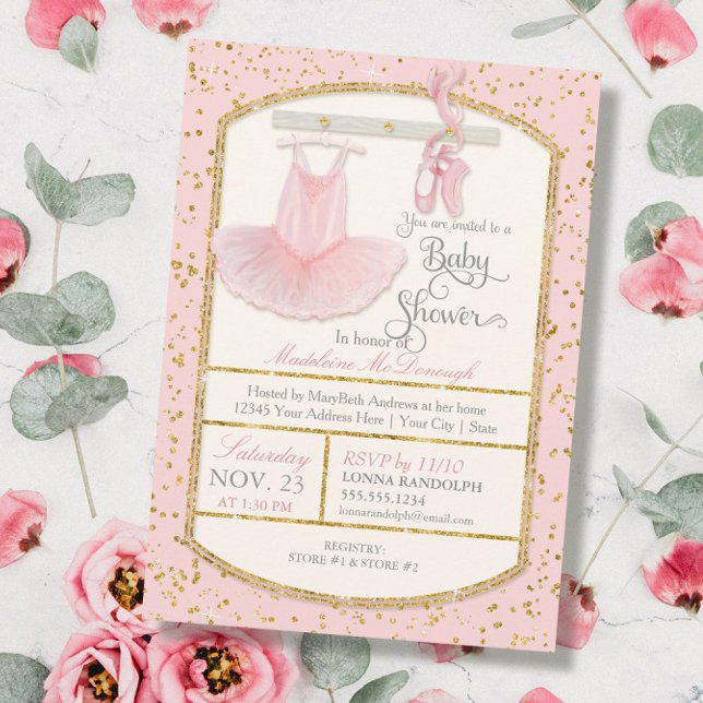 Sweet Little Ballerina Baby Girl Dusche Gold Einladung (Von Creator hochgeladen)