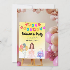 Sweet Little Birthday Girl mit Balloons & Cake the Save The Date