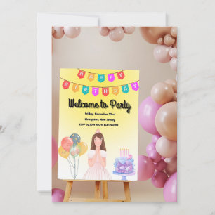 Sweet Little Birthday Girl mit Balloons & Cake the Save The Date