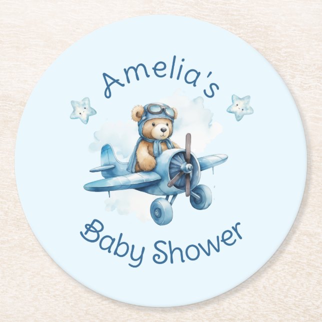 Sweet Little Boy on Way Baby Shower Runder Pappuntersetzer (Vorderseite)