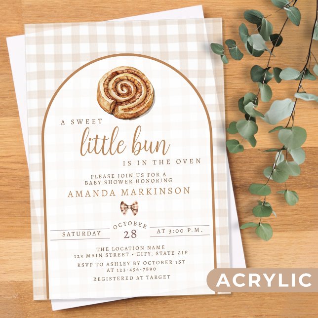 Sweet Little Bun in Oven Neutral Baby Shower Acryleinladungen (Von Creator hochgeladen)