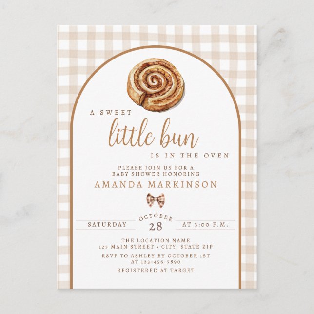 Sweet Little Bun in Oven Neutral Baby Shower Postkarte (Vorderseite)