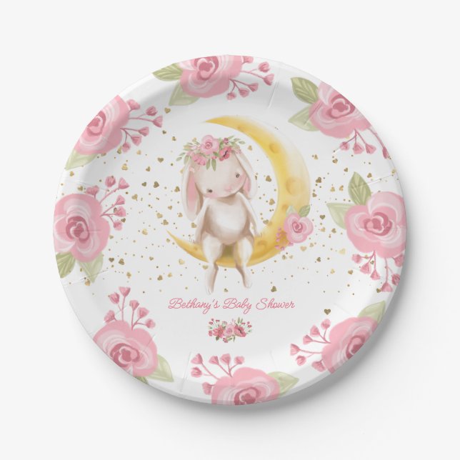 Sweet Little Bunny Baby Girl Dusche Pappteller (Vorderseite)