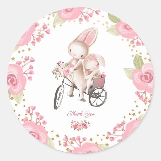 Sweet Little Bunny Baby Girl Dusche Runder Aufkleber (Vorderseite)