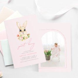 Sweet Little Bunny Baby Pink Foto Geburtstag Einladung