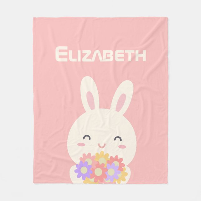 Sweet Little Bunny & Blume Individuelle Name Pink Fleecedecke (Vorderseite)