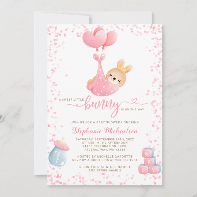 Sweet Little Bunny Rabbit Girl Babydusche Einladung (Vorderseite)
