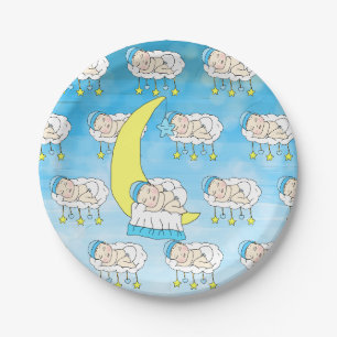 Sweet Little Caucasian Baby Sleeping on Moon Pappteller