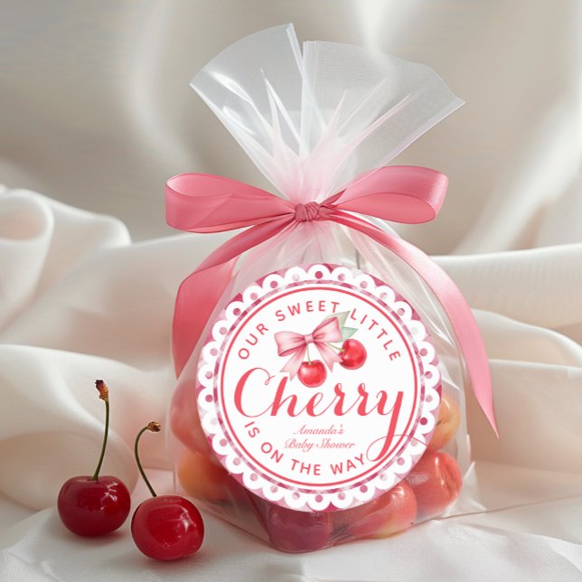 Sweet Little Cherry Baby Shower Sticker (Favor Sticker)