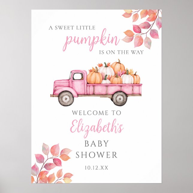 Sweet Little Citrouille Baby shower rose Affiche d (Devant)