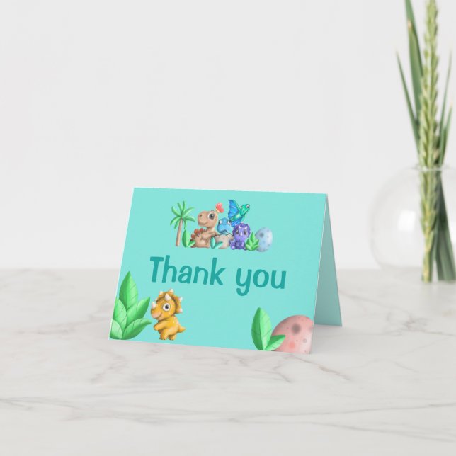 Sweet Little Dino auf seiner Way Baby Dusche Dankeskarte (Vorderseite)