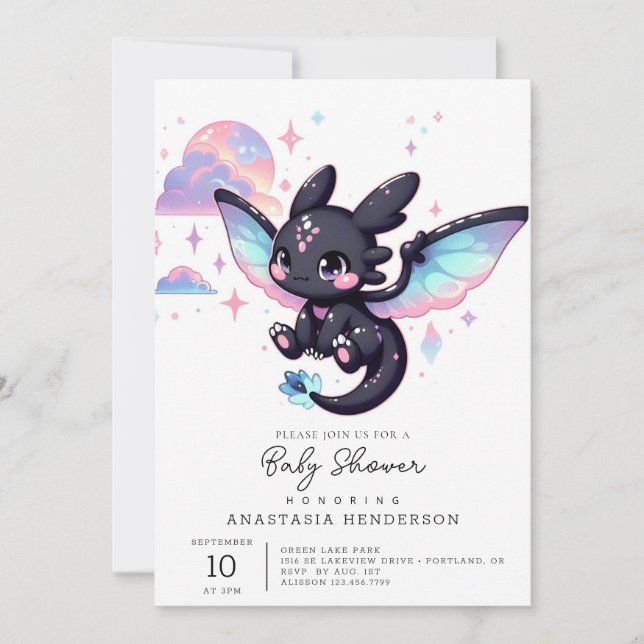 Sweet Little Dragon Baby Dusche Einladung (Vorderseite)