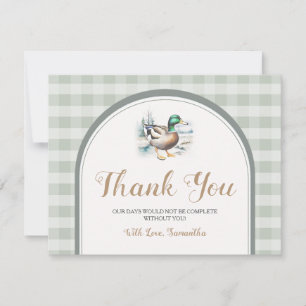 Sweet Little Duckling Mallard Gingham Baby Shower Dankeskarte