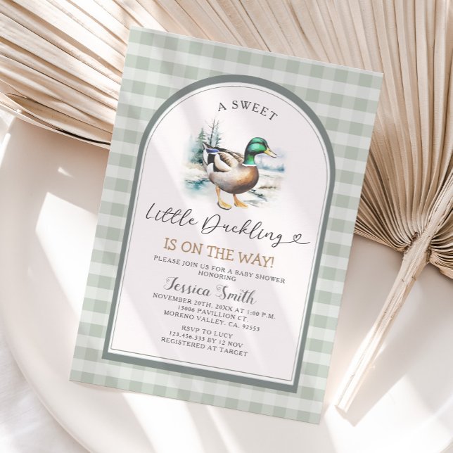 Sweet Little Duckling Mallard Gingham Baby Shower Einladung (Von Creator hochgeladen)