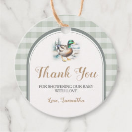 Sweet Little Duckling Mallard Gingham Baby Shower Geschenkanhänger