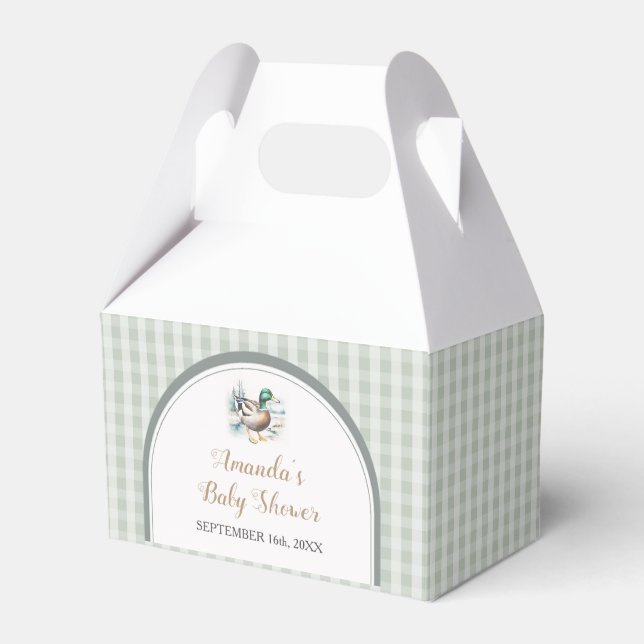 Sweet Little Duckling Mallard Gingham Baby Shower Geschenkschachtel (Vorderseite)
