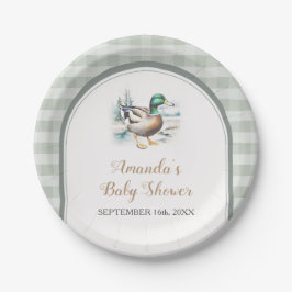 Sweet Little Duckling Mallard Gingham Baby Shower Pappteller