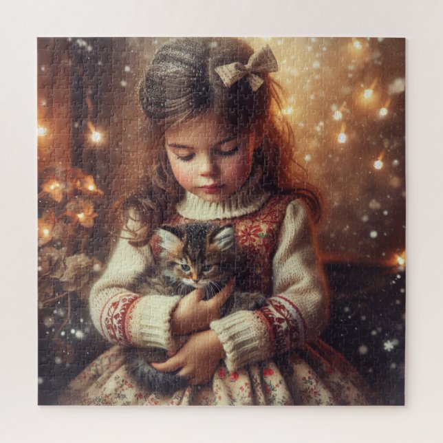 Sweet Little Girl and Kitten Christmas (Vertikal)