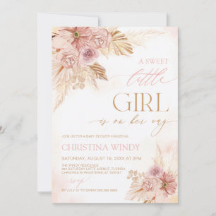 Sweet Little Girl Baby shower Pampas Invitations