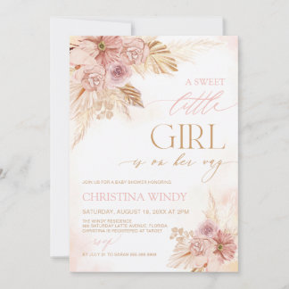 Sweet Little Girl Baby shower Pampas Invitations