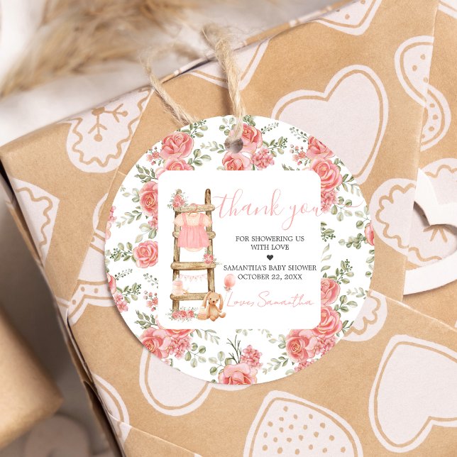Sweet Little Girl Boho Baby Dusche Runde Geschenkanhänger (Pink Boho Clothes Baby Shower Favor Tags)