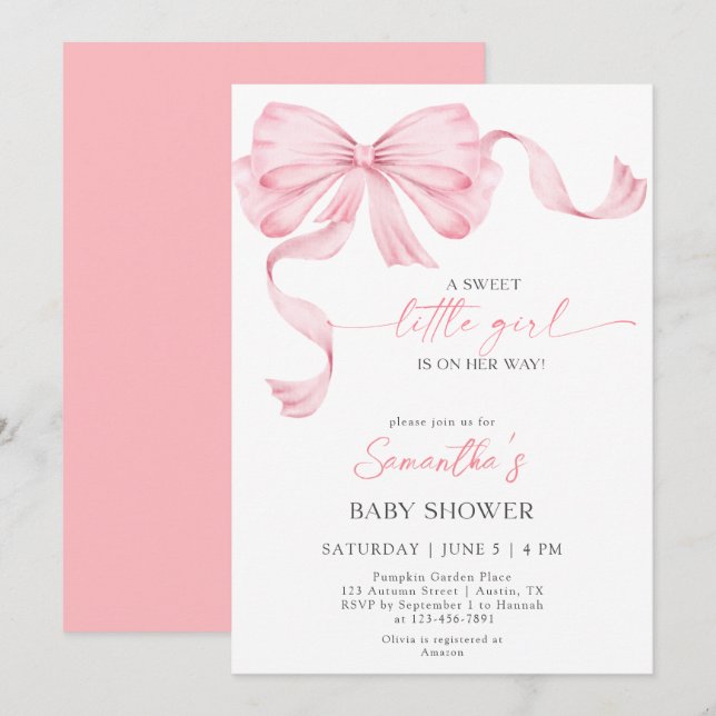 Sweet Little Girl Bow Coquette Border Baby Dusche Einladung (Vorne/Hinten)