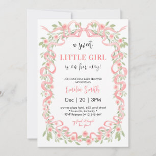 Sweet Little Girl Floral Ribbon Babydusche Einladung