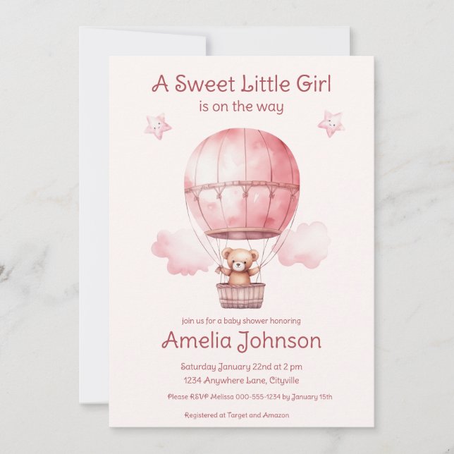 Sweet Little Girl on Way Baby Shower Einladung (Vorderseite)
